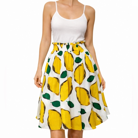 Her Destiny Dresses & Skirts - Her Destiny Midi Skirt Lemon print yellow green full fit and flare size L
